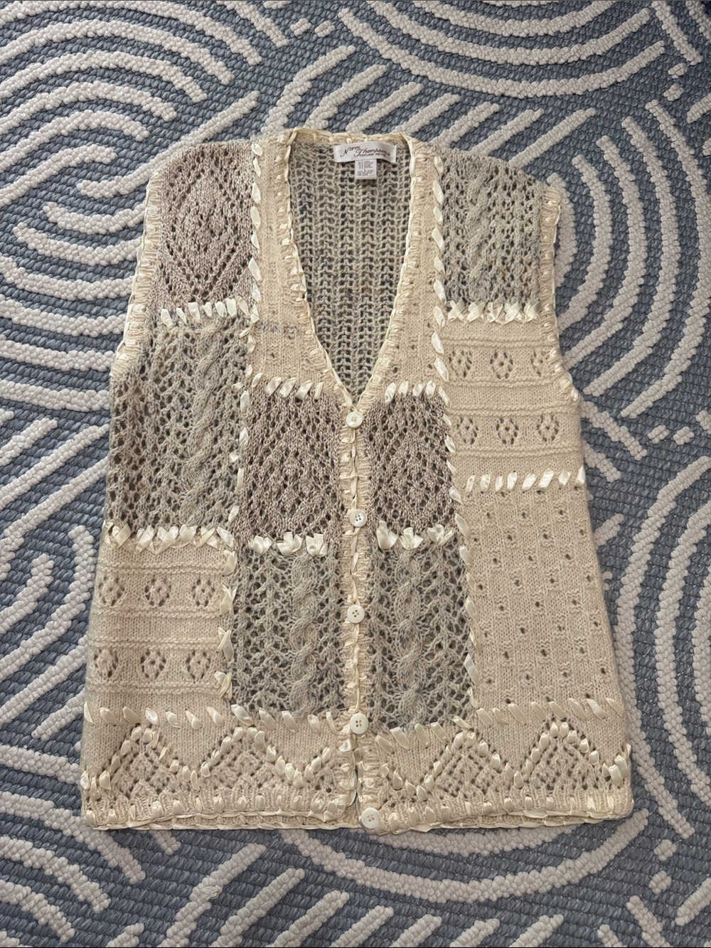 Vintage Norm Thompson Ribbon Knit Sweater Vest Cottagecore Grandmacore L